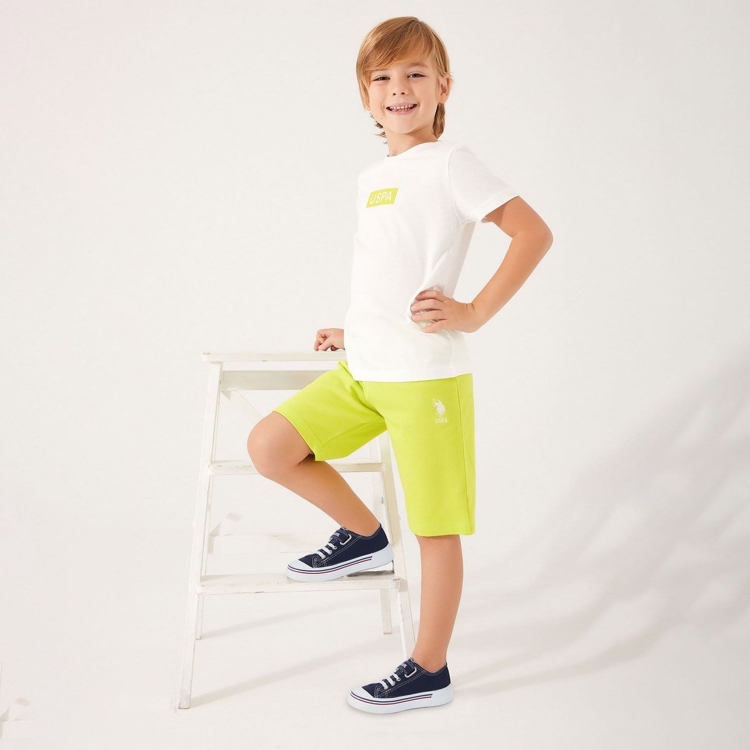 U.S. Polo Assn Plain Pattern Erkek Çocuk Bermuda Takım US1321 Krem