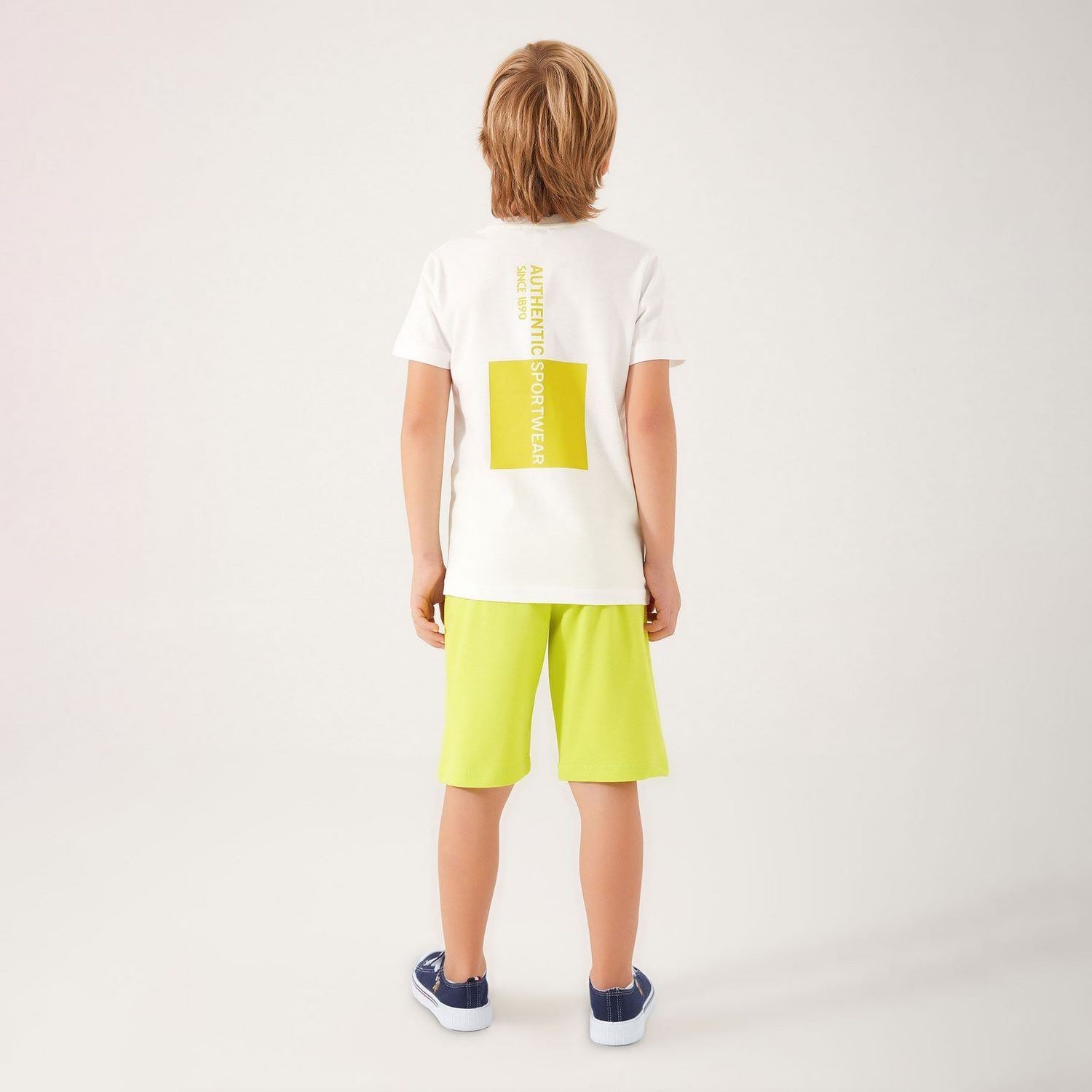 U.S. Polo Assn Plain Pattern Erkek Çocuk Bermuda Takım US1321 Krem