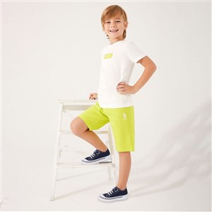 U.S. Polo Assn Plain Pattern Erkek Çocuk Bermuda Takım US1321 Krem
