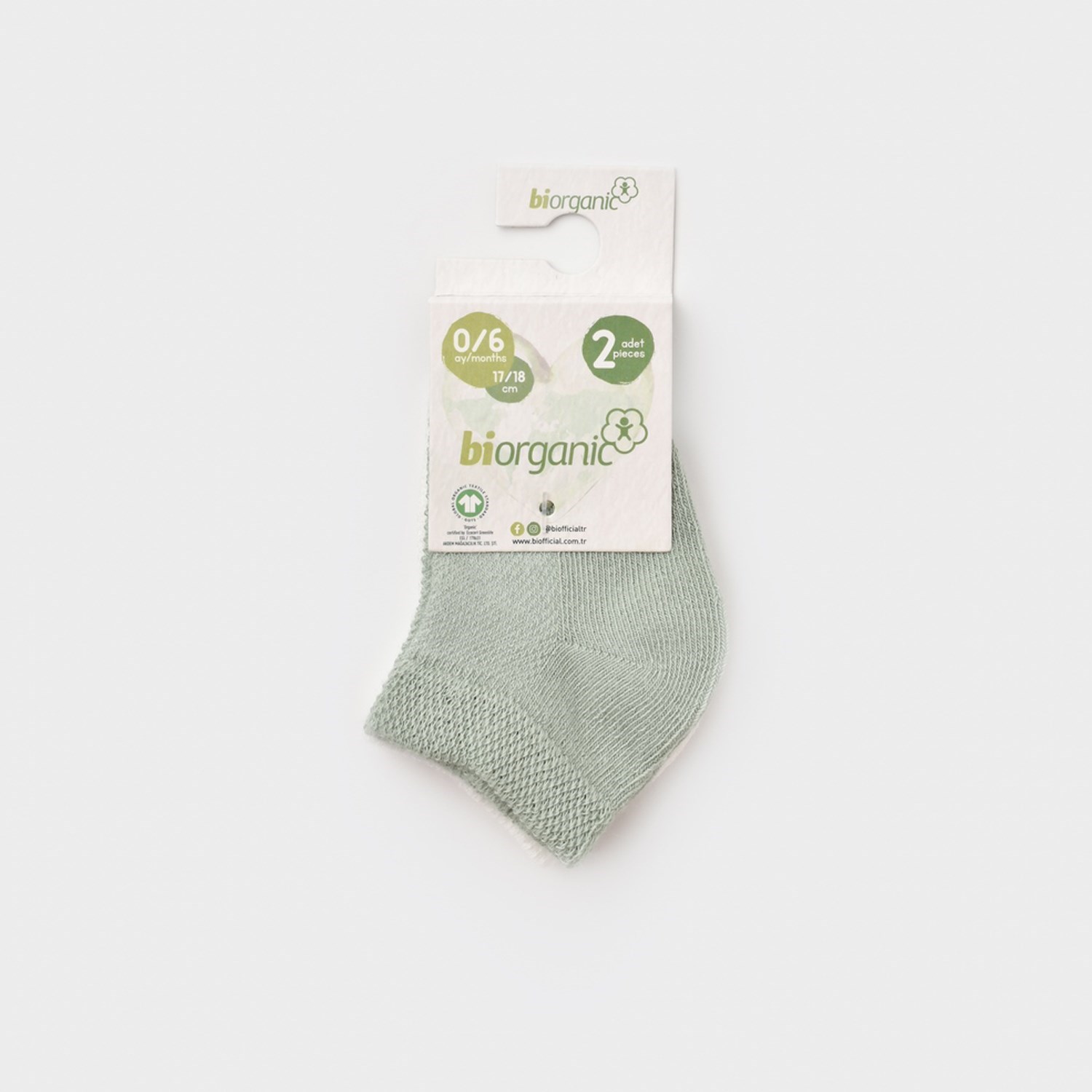 Biorganic Summer Unisex 2'li Bebek Çorabı 68456 Ekru-Mint