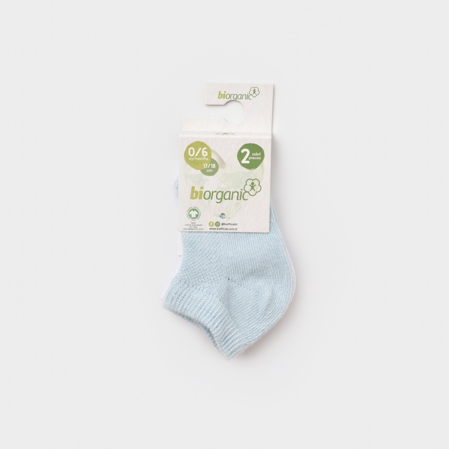 Biorganic Summer Unisex 2'li Bebek Çorabı 68456 Mavi-Beyaz