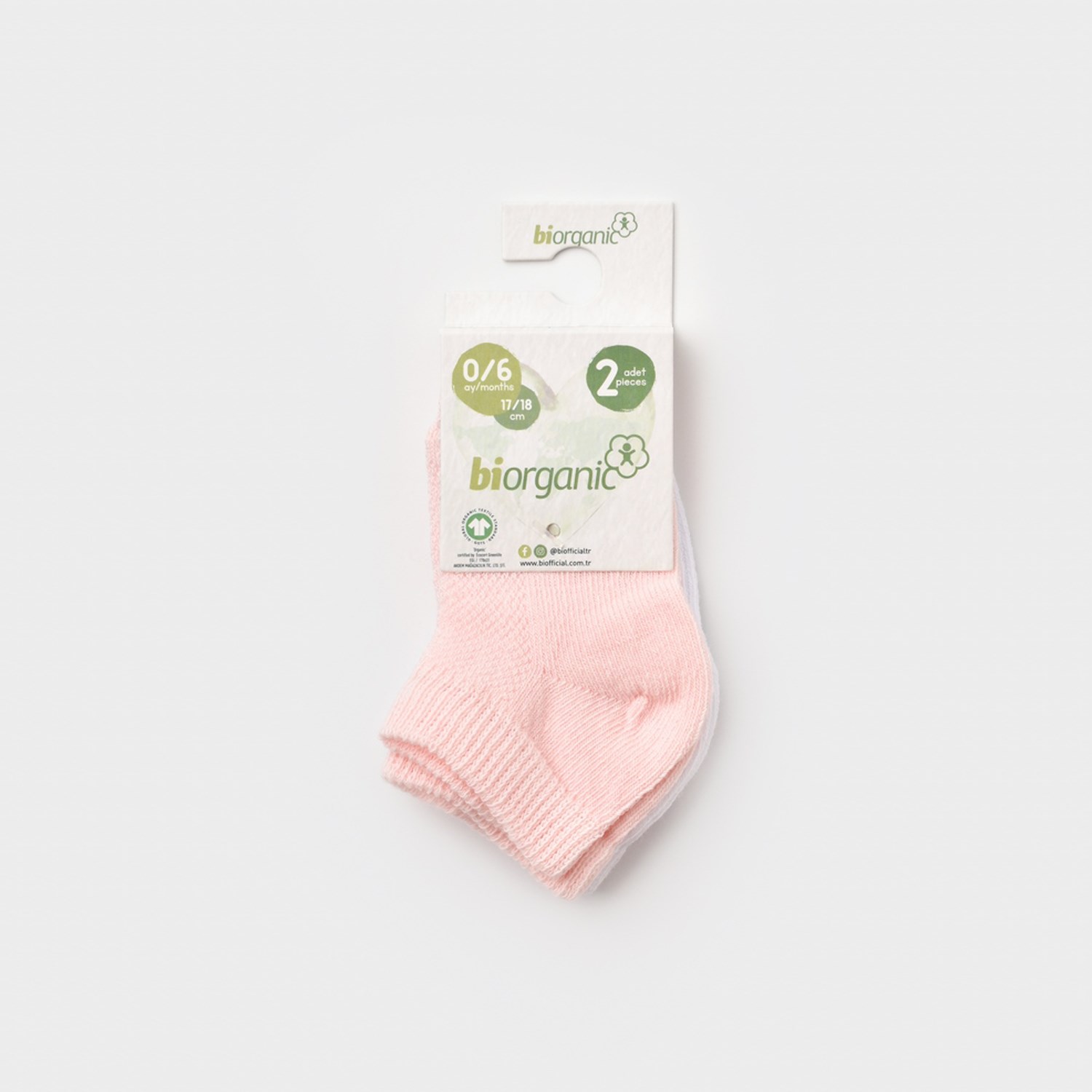 Biorganic Summer Unisex 2'li Bebek Çorabı 68456 Pembe-Beyaz