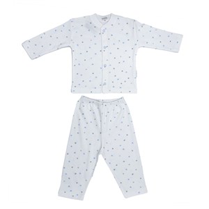 Sebi Bebe Çiçek Desenli Pijama Takımı 2553 Beyaz-Mavi