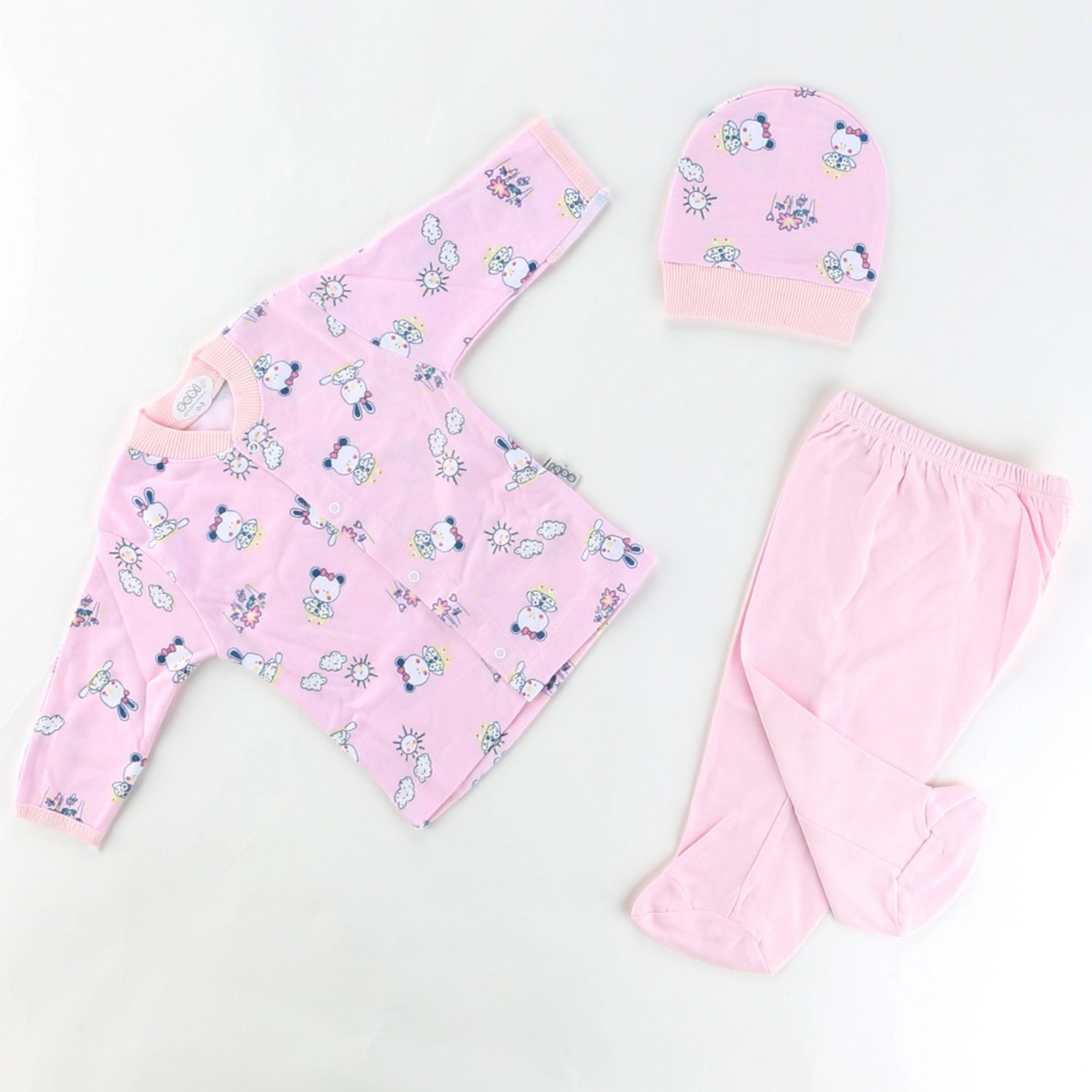 Sebi Bebe Ayılı Kız Desenli Pijama Takımı 2265 Pembe