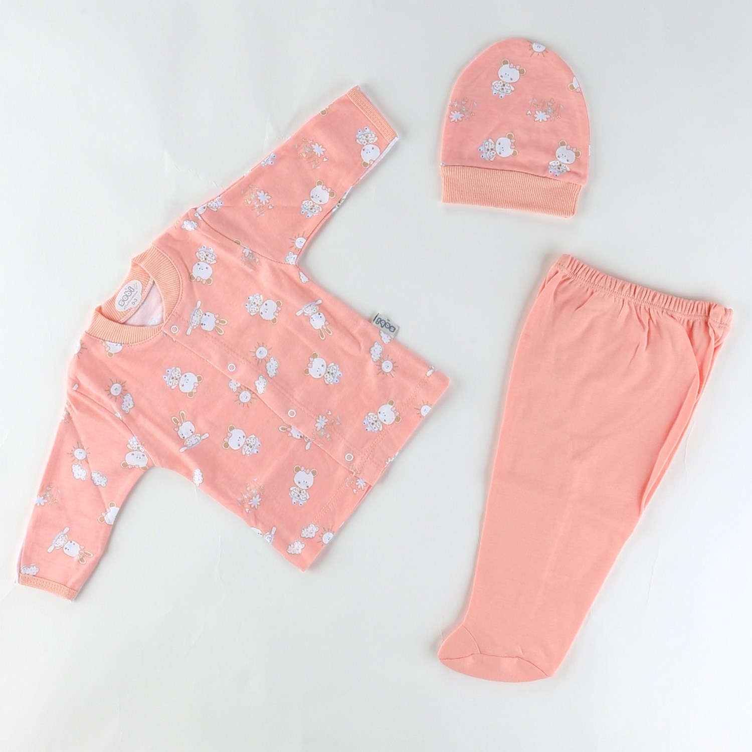 Sebi Bebe Ayılı Kız Desenli Pijama Takımı 2265 Somon