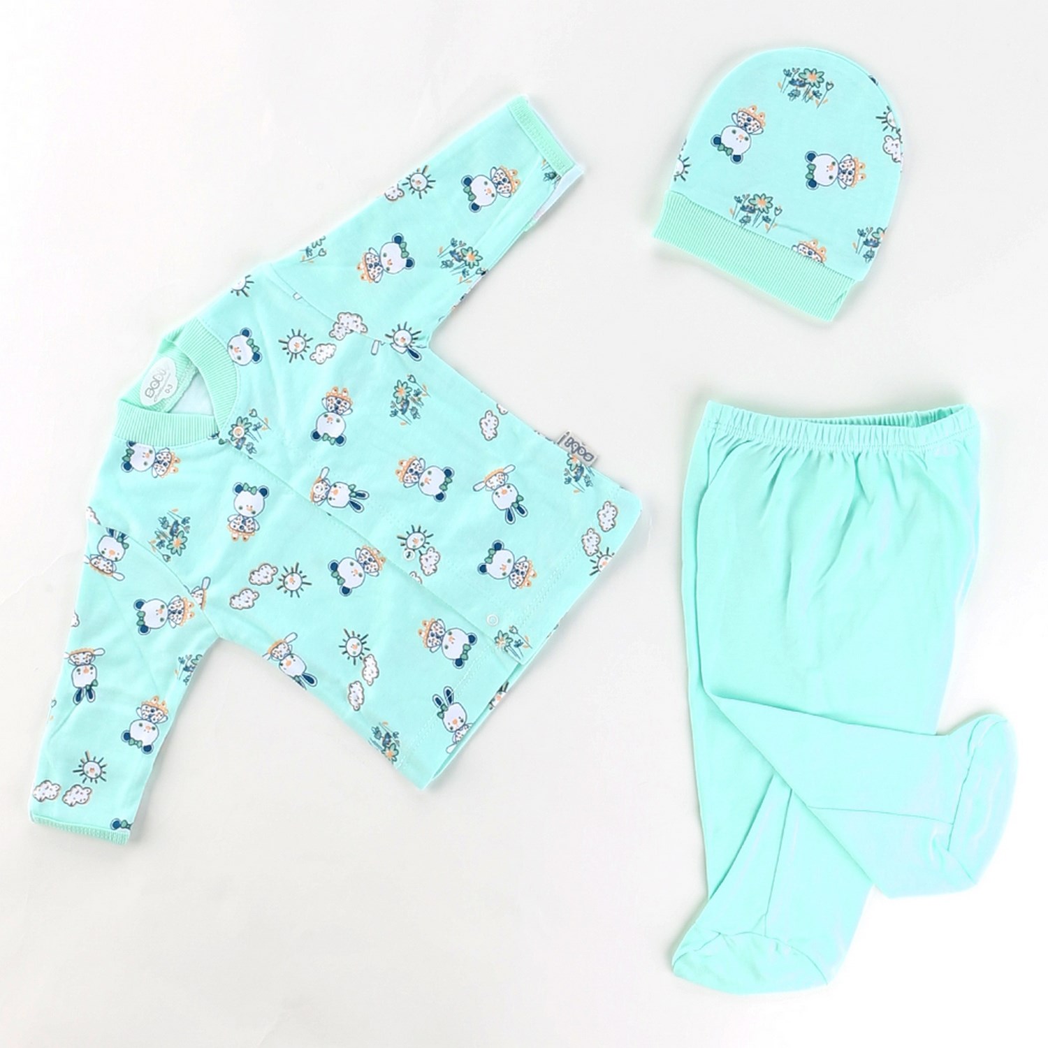 Sebi Bebe Ayılı Kız Desenli Pijama Takımı 2265 Yeşil