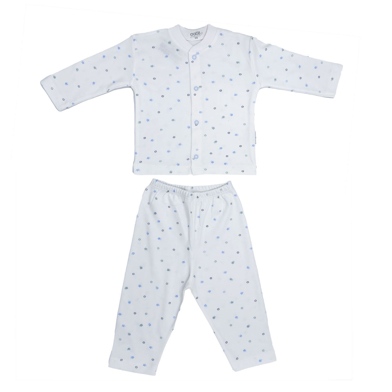 Sebi Bebe Ay Yıldız Baskılı Bebek Pijama Takımı 2331 Beyaz-Mavi