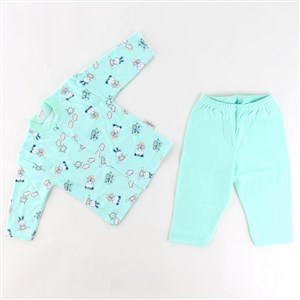 Sebi Bebe Ayılı Kız Baskılı Bebek Pijama Takımı 2329 Turkuaz