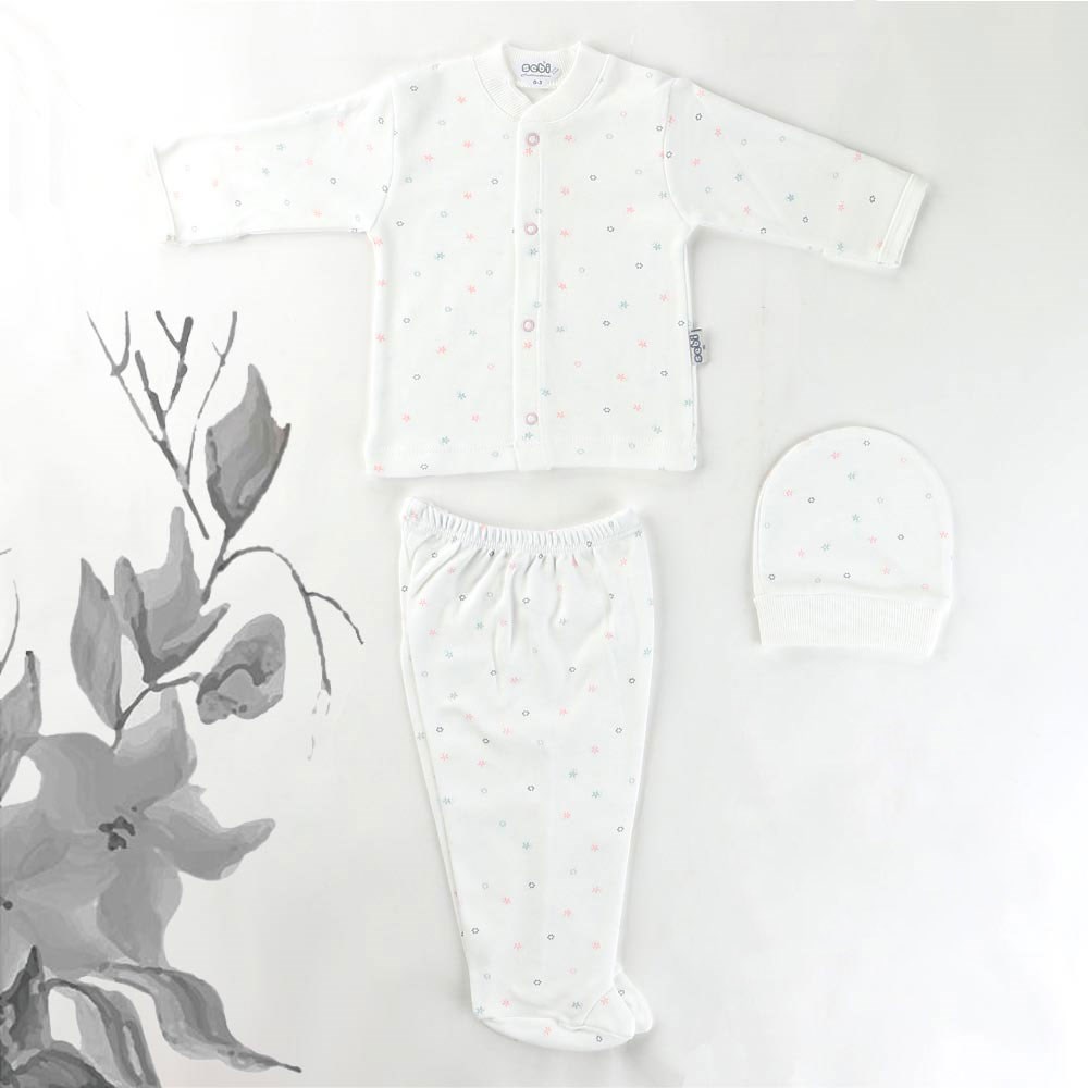 Sebi Bebe Ay Yıldız Baskılı Bebek Pijama Takımı 2268 Beyaz-Pembe