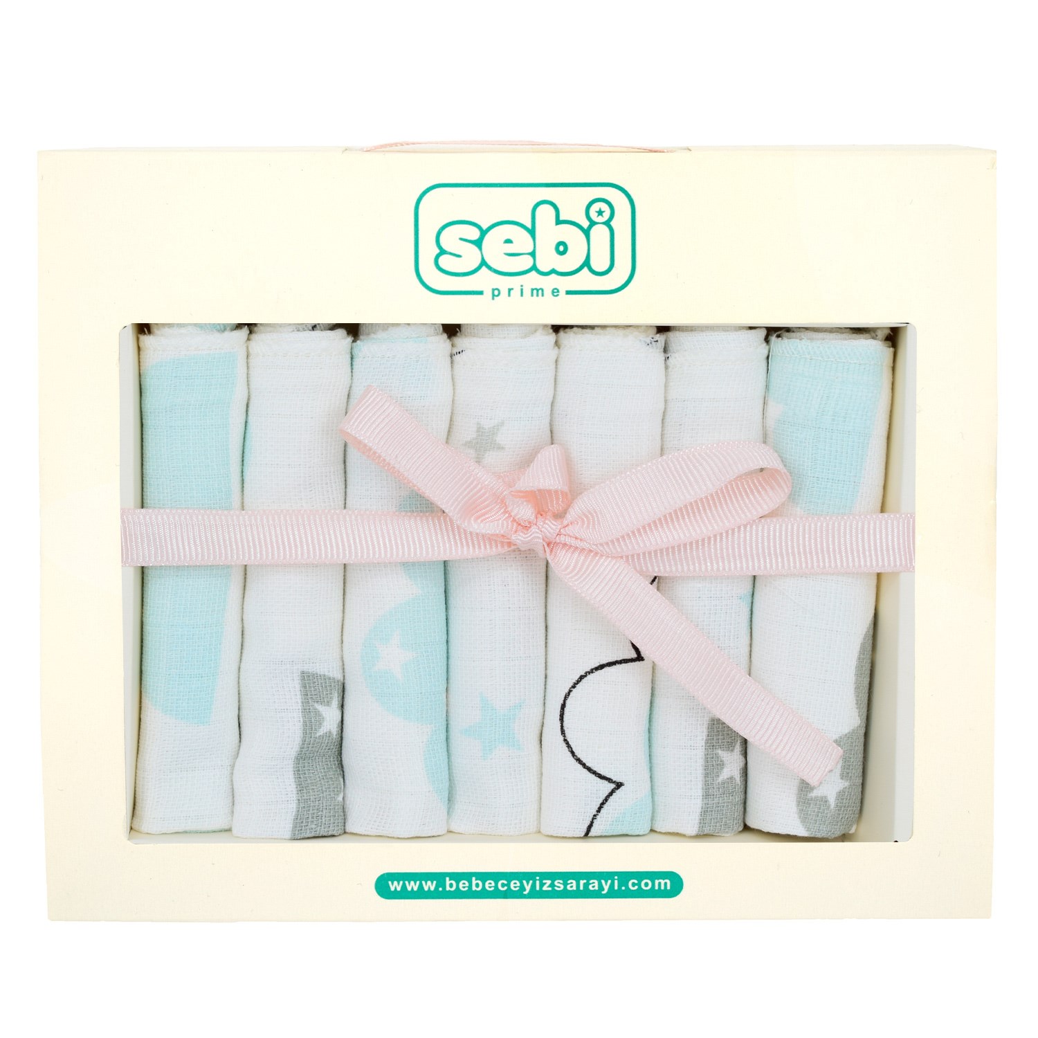 Sebi Bebe Müslin Bebek Ağız Mendili 7'li 2007 Beyaz-Mint