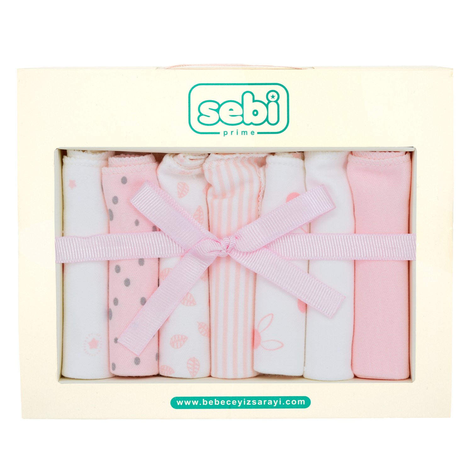 Sebi Bebe Müslin Bebek Ağız Mendili 7'li 2009 Beyaz-Pembe