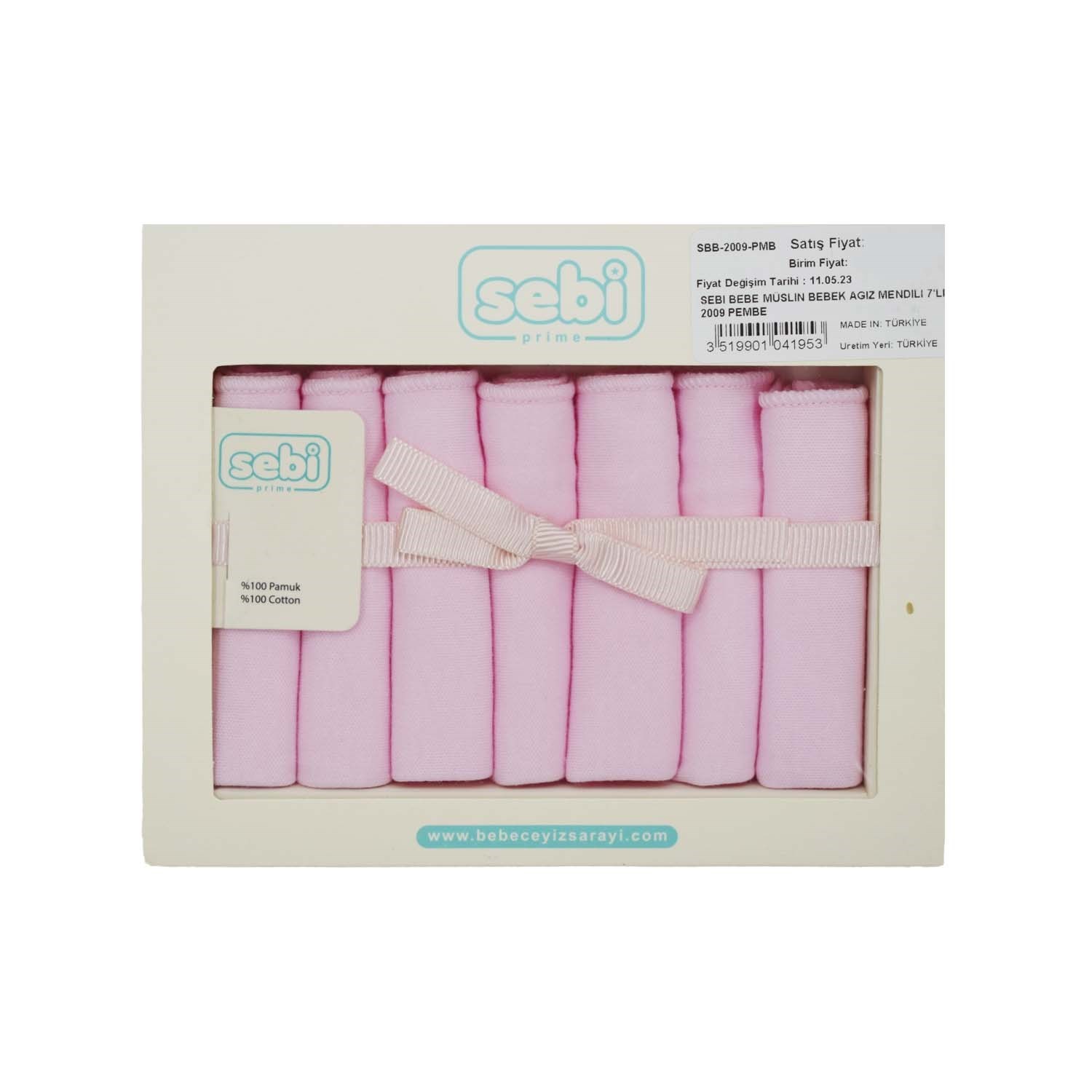 Sebi Bebe Müslin Bebek Ağız Mendili 7'li 2009 Pembe