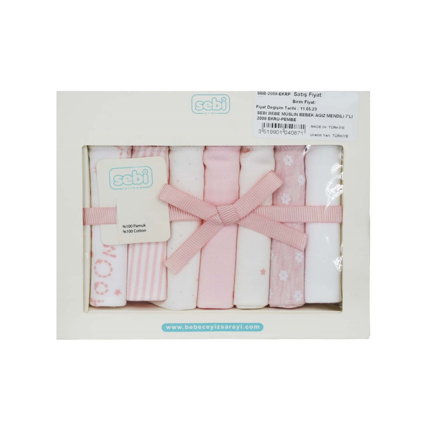 Sebi Bebe Müslin Bebek Ağız Mendili 7'li 2009 Ekru-Pembe