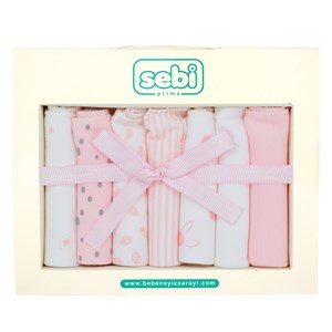 Sebi Bebe Müslin Bebek Ağız Mendili 7'li 2009 Beyaz-Pembe