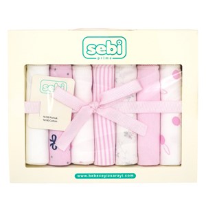 Sebi Bebe Müslin Bebek Ağız Mendili 7'li 2009 Pembe-Beyaz