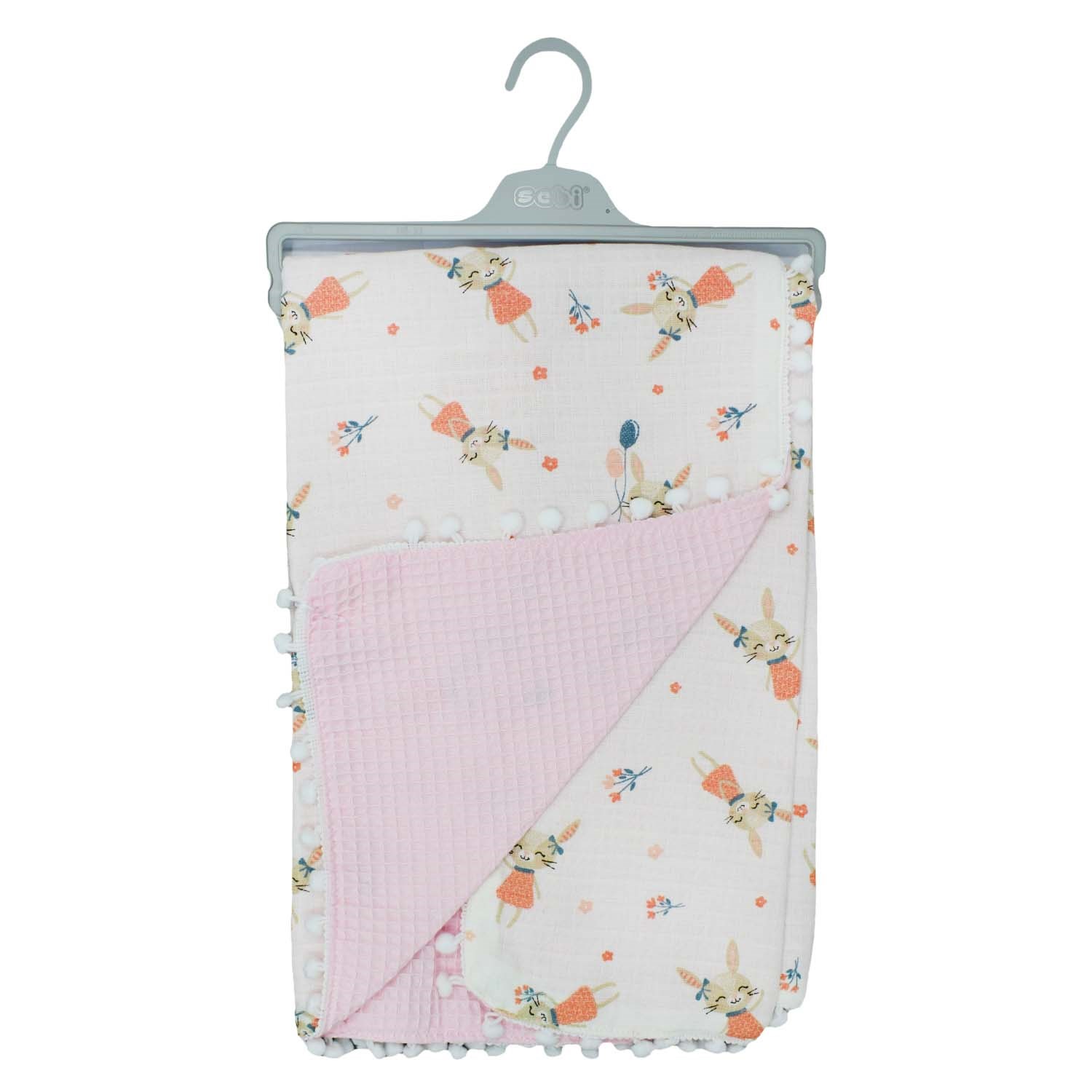 Sebi Bebe Ponponlu Müslin Çift Kat Battaniye 70x90cm 9212 Pembe
