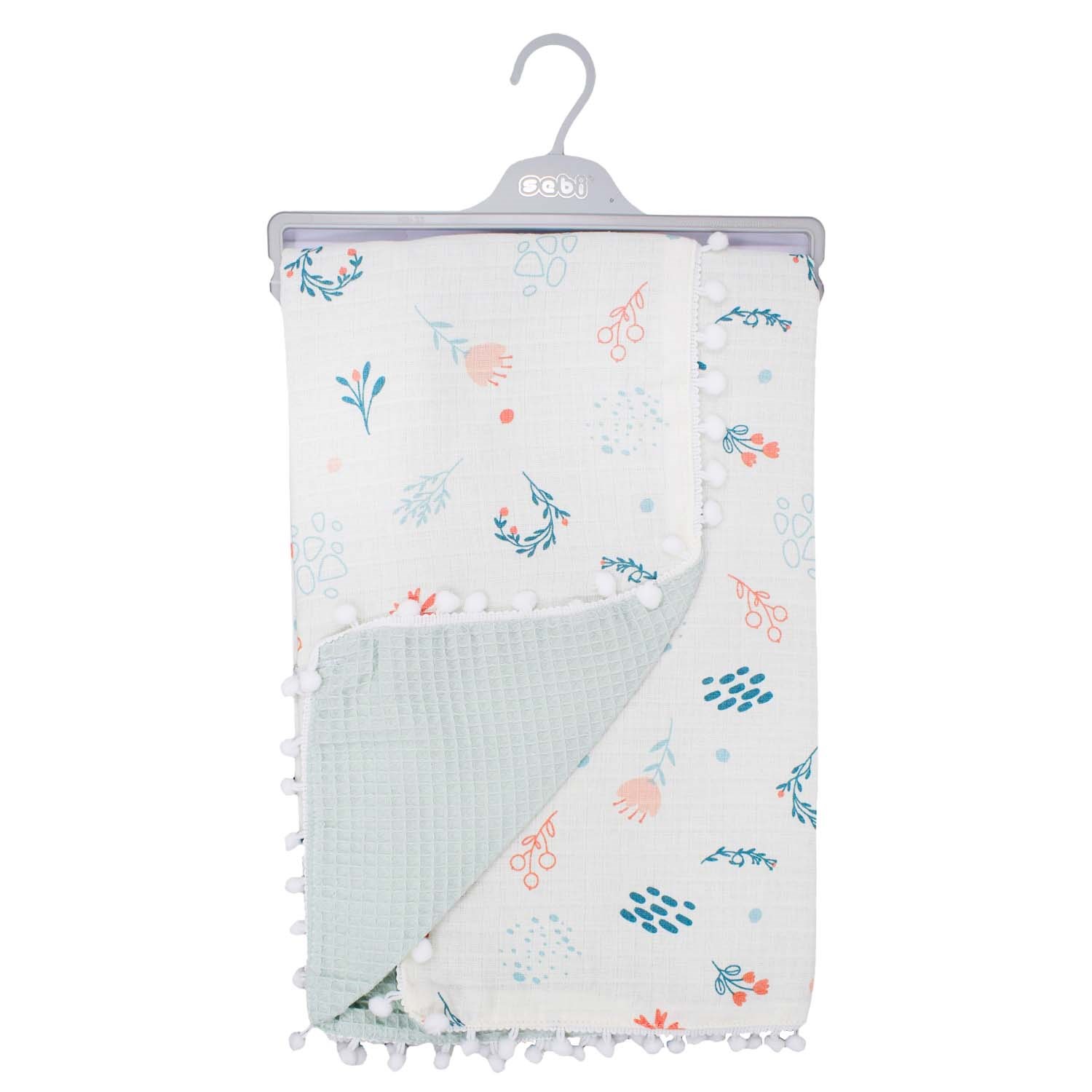 Sebi Bebe Ponponlu Müslin Çift Kat Battaniye 70x90cm 9212 Yeşil