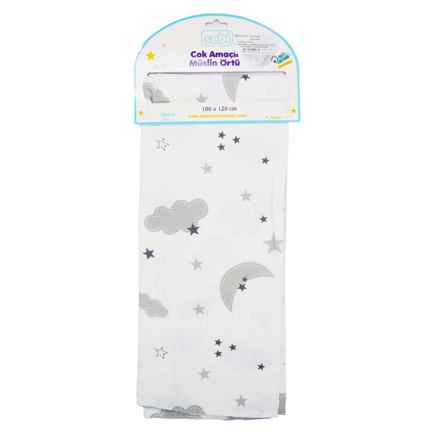 Sebi Bebe Çok Amaçlı Müslin Örtü 80x100 Cm Beyaz-Gri