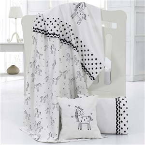 Momishop Bebek Nevresim Takımı 100x150 Cm 8089 Beyaz-Siyah