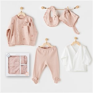 Andywawa Floral Baby 5'li Bebek Hastane Çıkış Seti Gül Kurusu