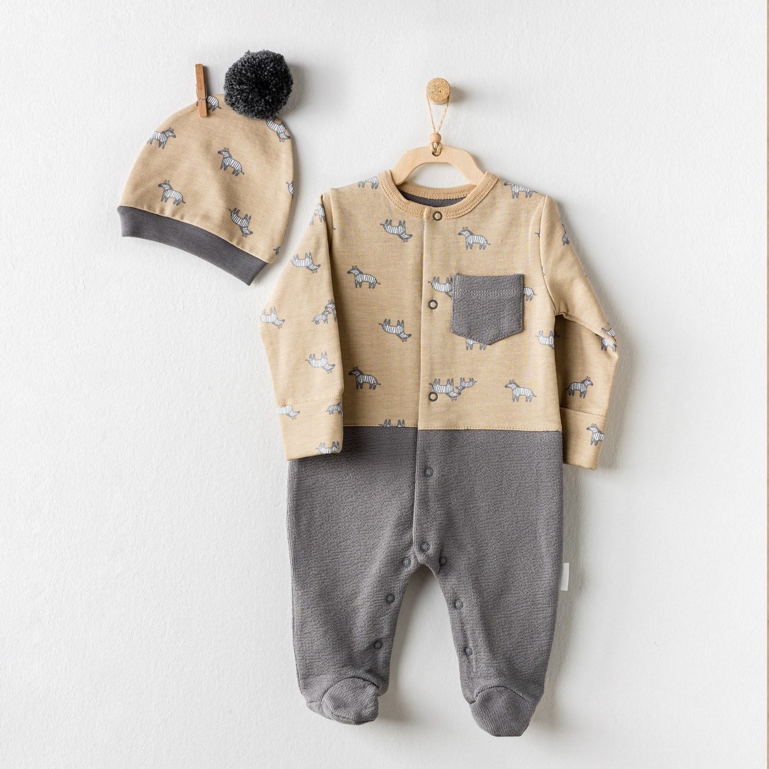 Andywawa Little Zebra Bebek Tulumu AC24159 Bej-Gri