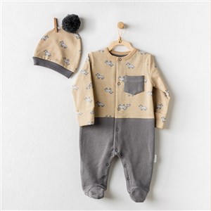 Andywawa Little Zebra Bebek Tulumu AC24159 Bej-Gri