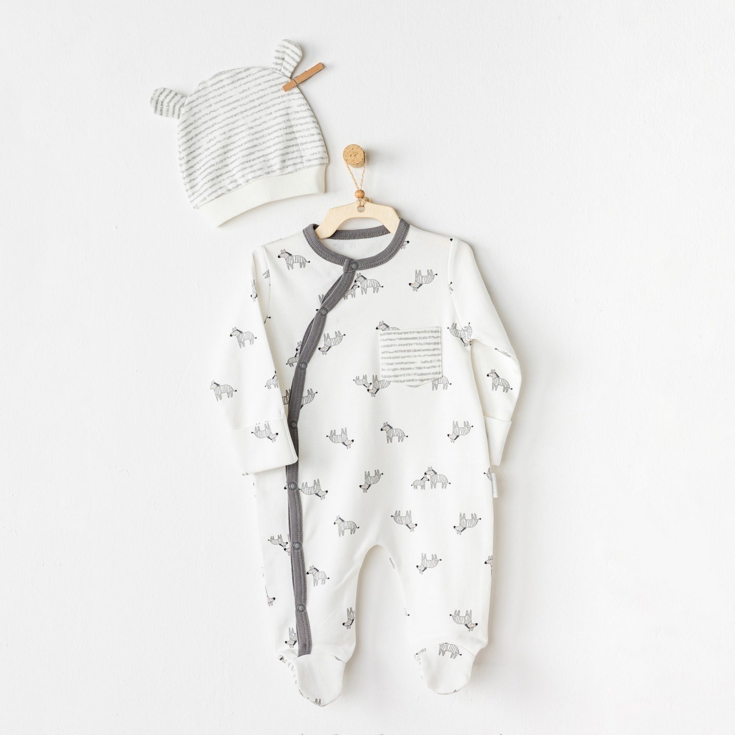 Andywawa Newborn Zebra Bebek Tulumu AC24183 Ekru