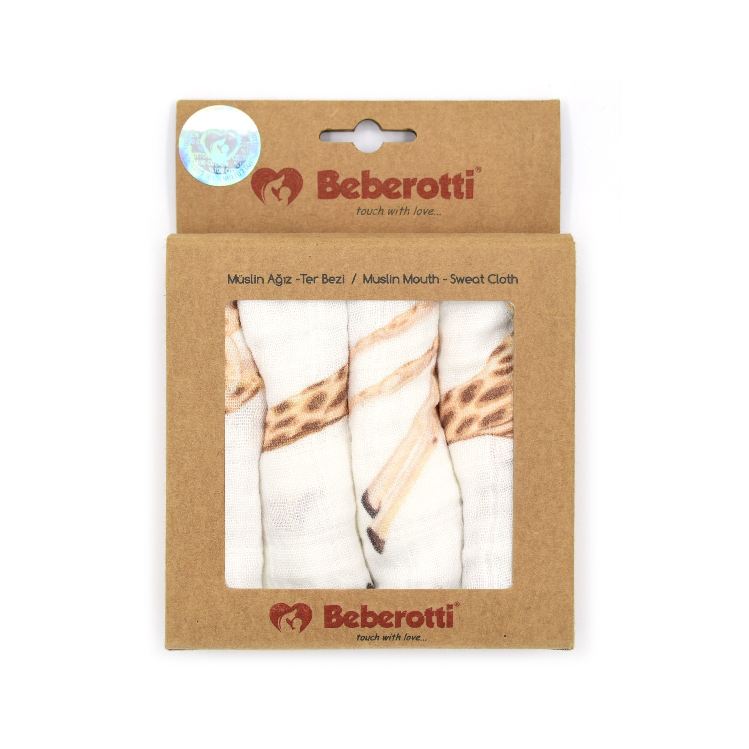 Beberotti 4'lü Müslin Bebek Ağız Bezi 25x25 Cm Beyaz-Kahverengi