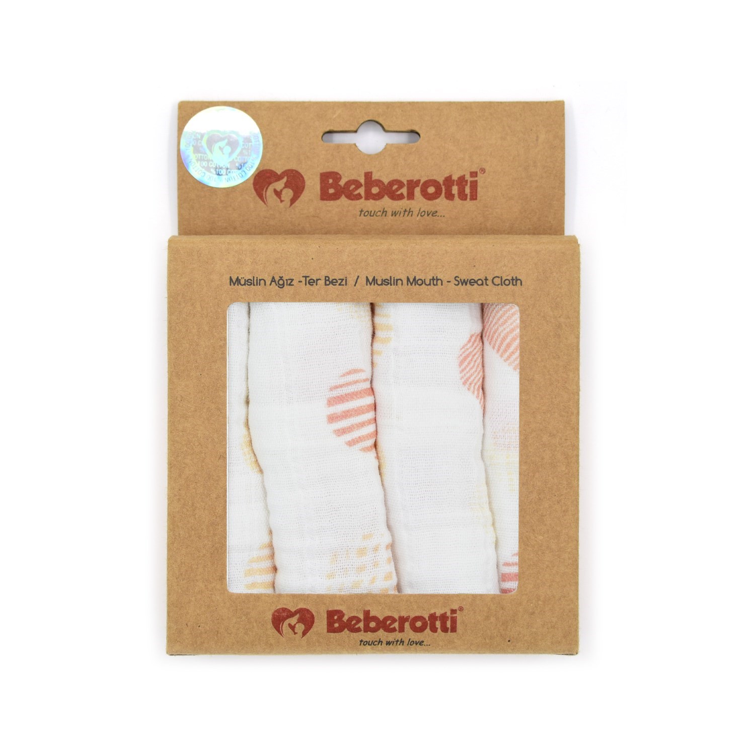 Beberotti 4'lü Müslin Bebek Ağız Bezi 25x25 Cm Çok Renkli