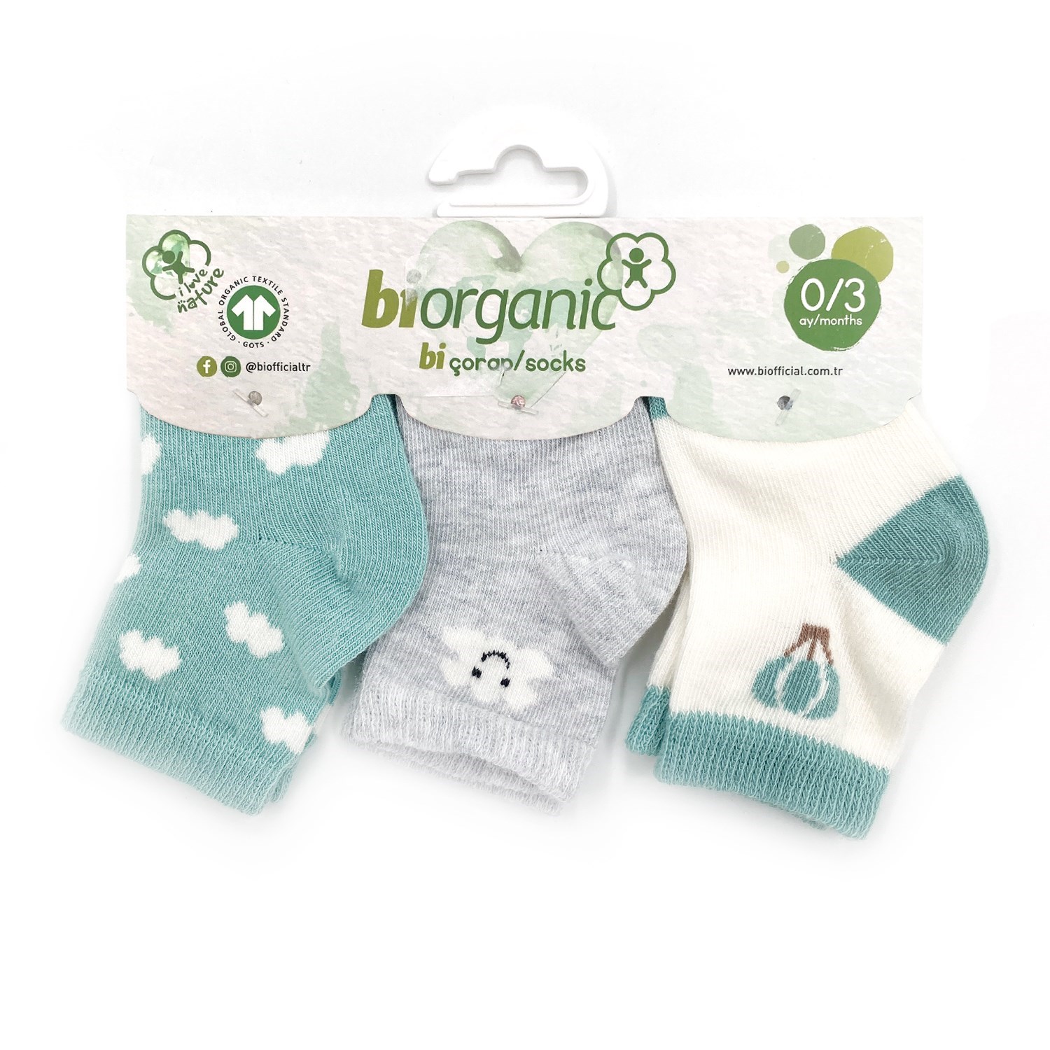 Biorganic 3'lü Cloudy Kız Bebek Çorabı 68450 Nil