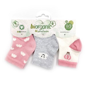 Biorganic 3'lü Cloudy Kız Bebek Çorabı 68450 Pembe