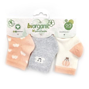 Biorganic 3'lü Cloudy Kız Bebek Çorabı 68450 Somon