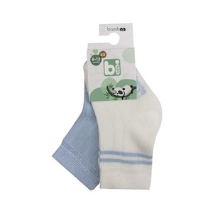 Bibaby 2'li Derby Desenli Bebek Çorabı 68386 Ekru-Mavi