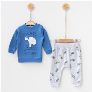 Babycoy Crazy Baskılı Penye 2'li Bebek Takımı 914R Mavi