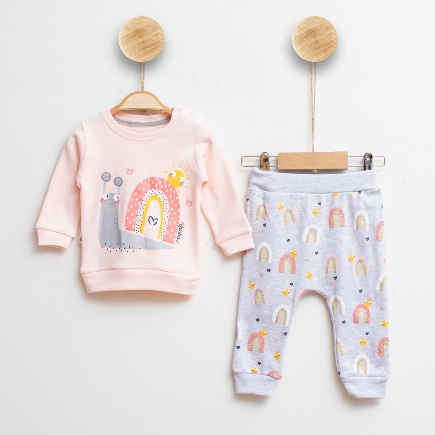 Babycoy Rainbow Baskılı 2'li Bebek Takımı 909R Pudra