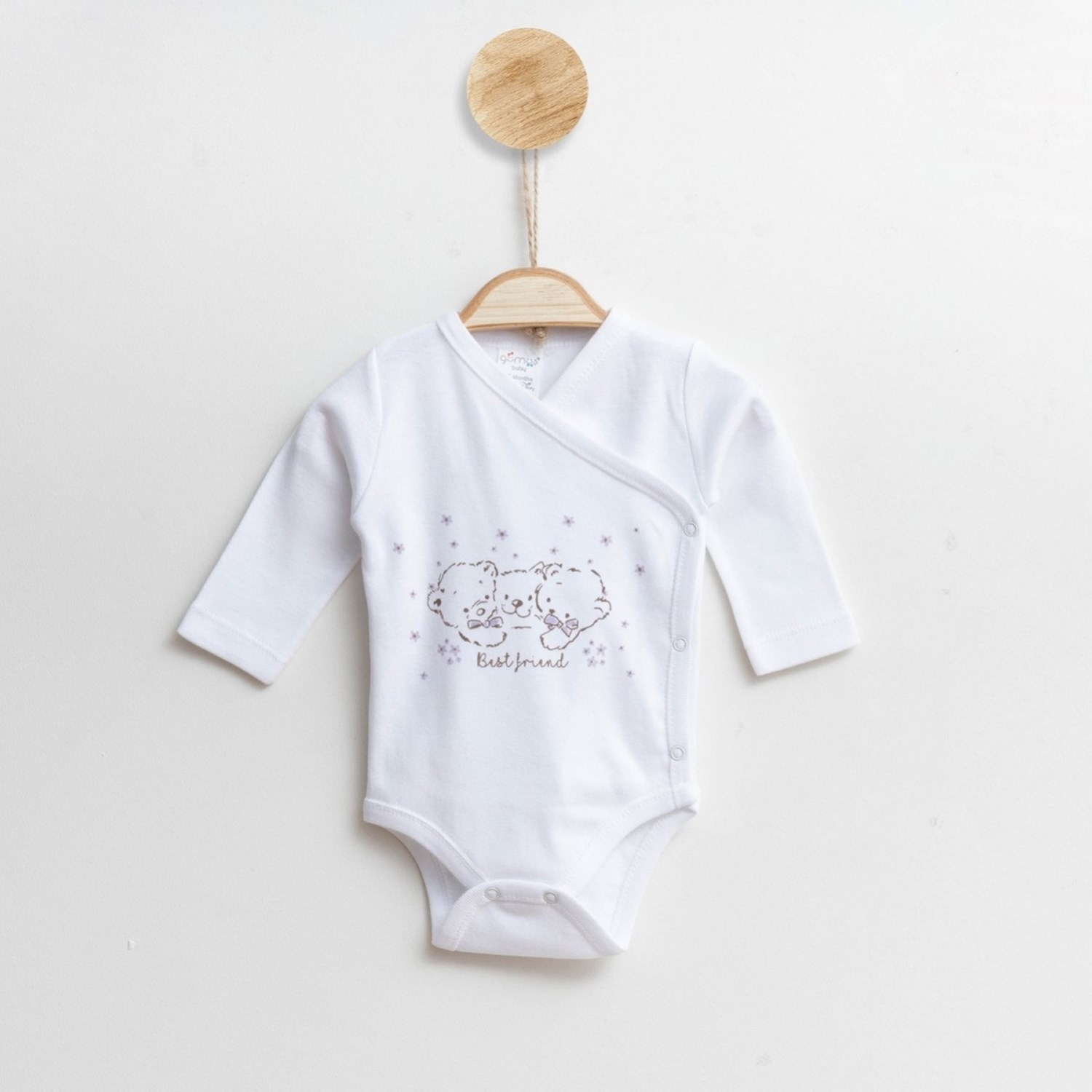 Gümüş Baby Ayıcık Uzun Kollu Kız Bebek Body A60R Beyaz