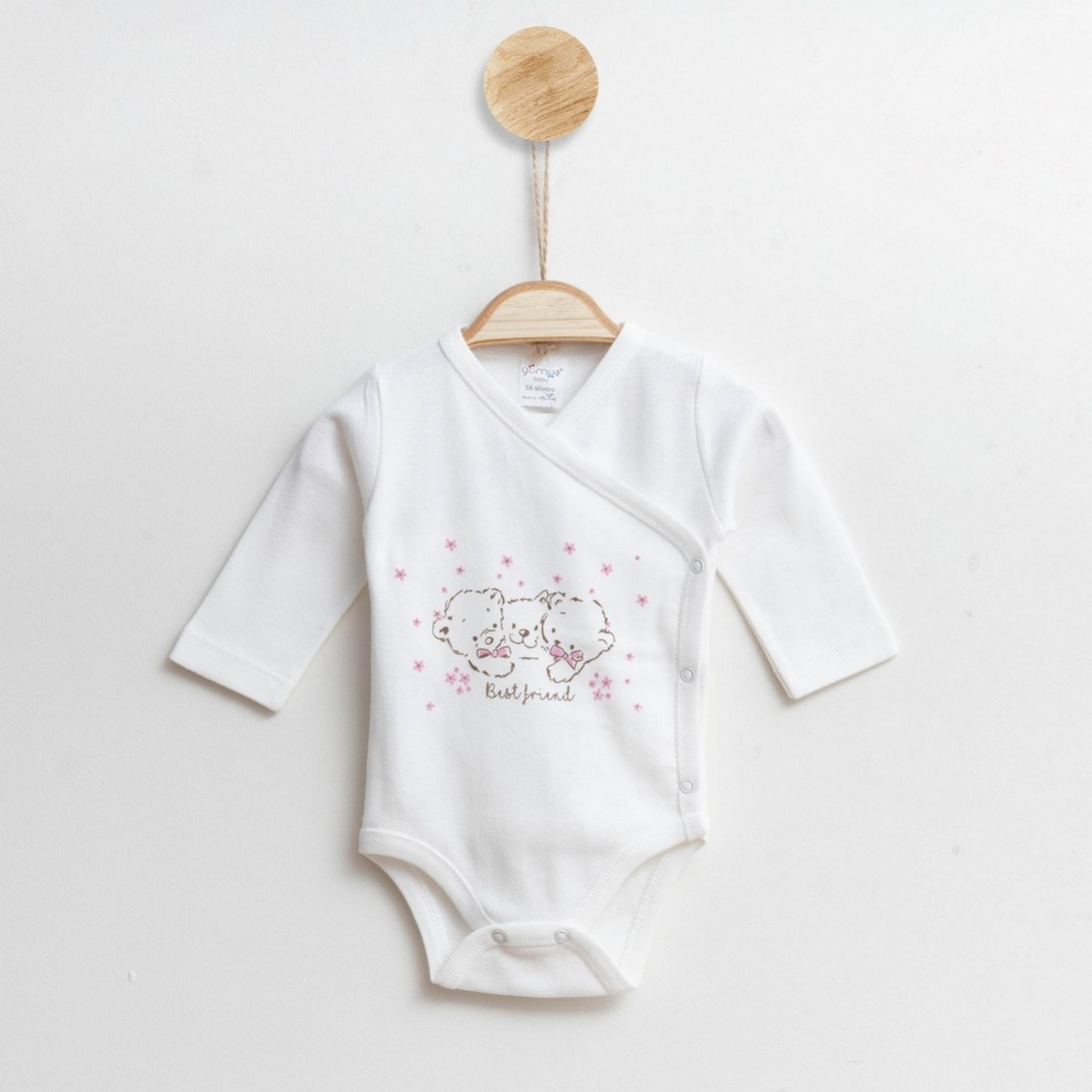 Gümüş Baby Ayıcık Uzun Kollu Kız Bebek Body A60R Beyaz-Pembe