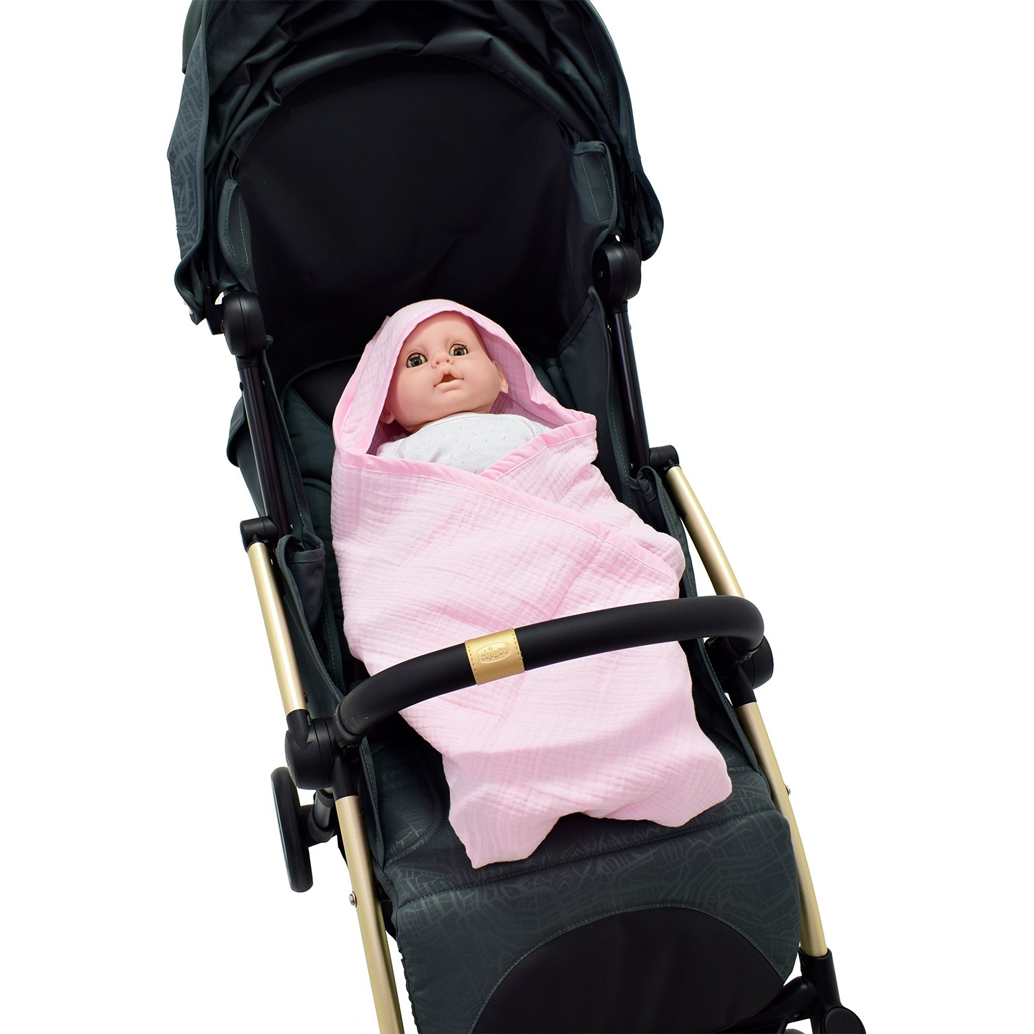 Ezh Başlıklı 4 Kat Müslin Bebek Battaniyesi 92x82 Cm Pembe