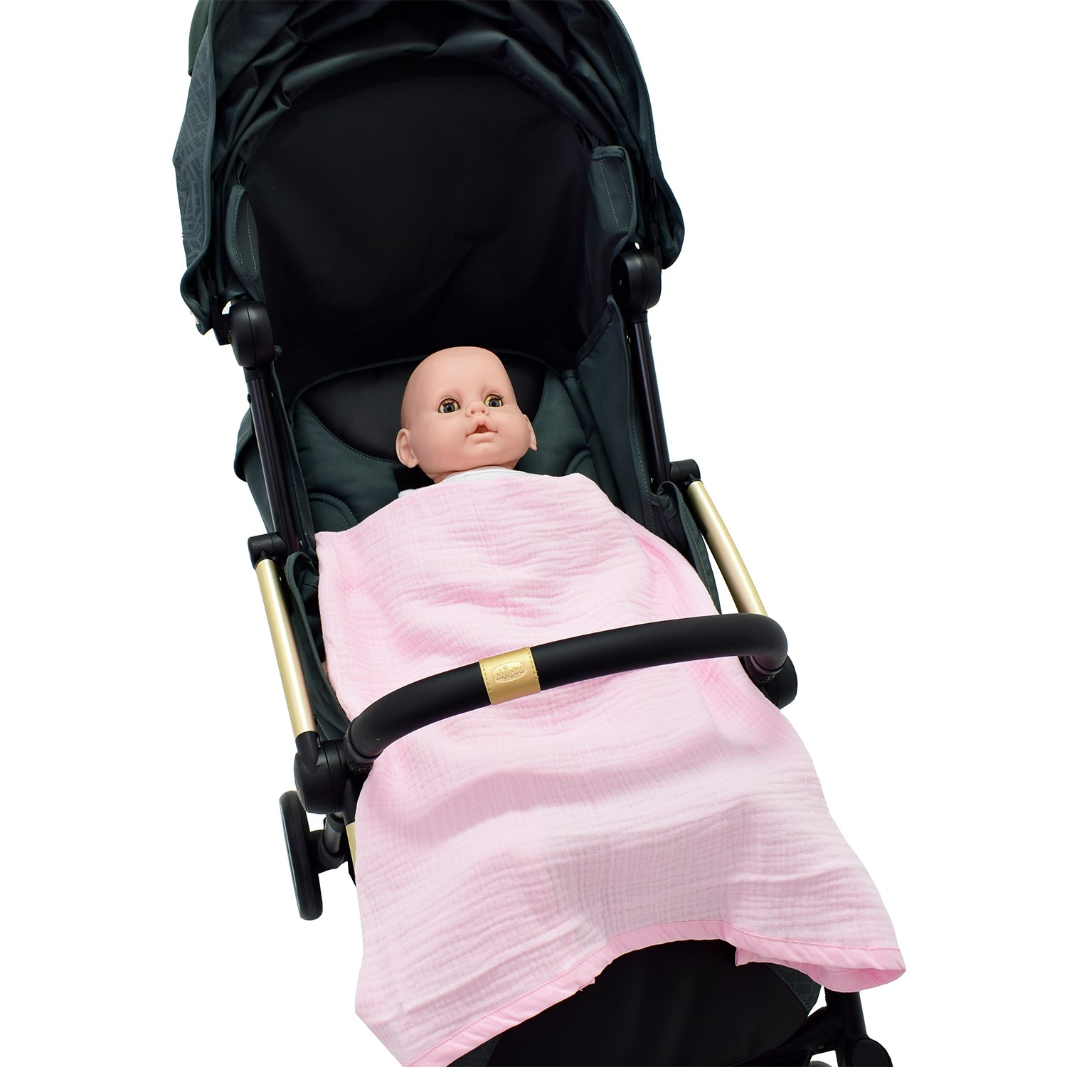Ezh Başlıklı 4 Kat Müslin Bebek Battaniyesi 92x82 Cm Pembe
