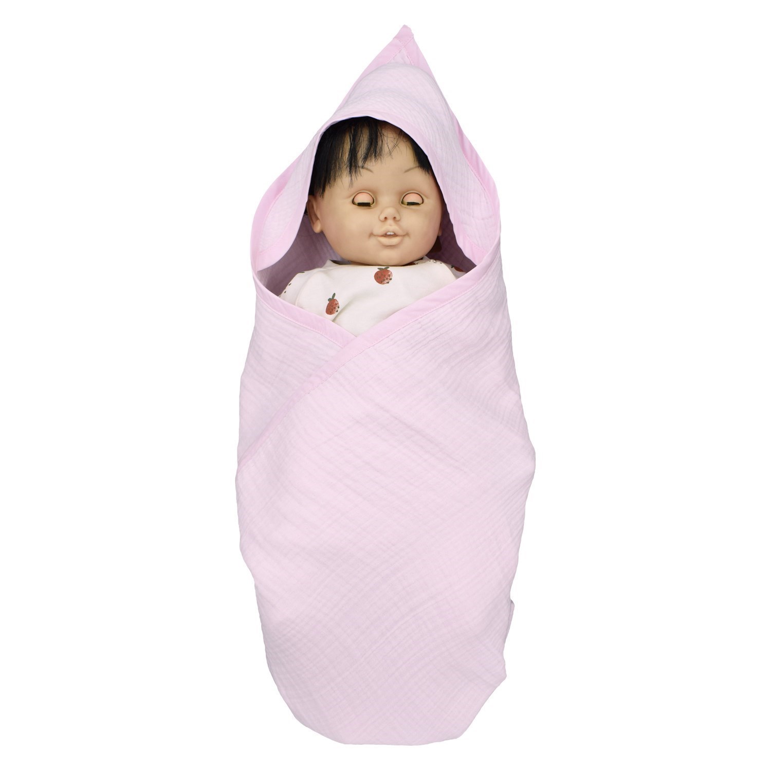 Ezh Başlıklı 4 Kat Müslin Bebek Battaniyesi 92x82 Cm Pembe