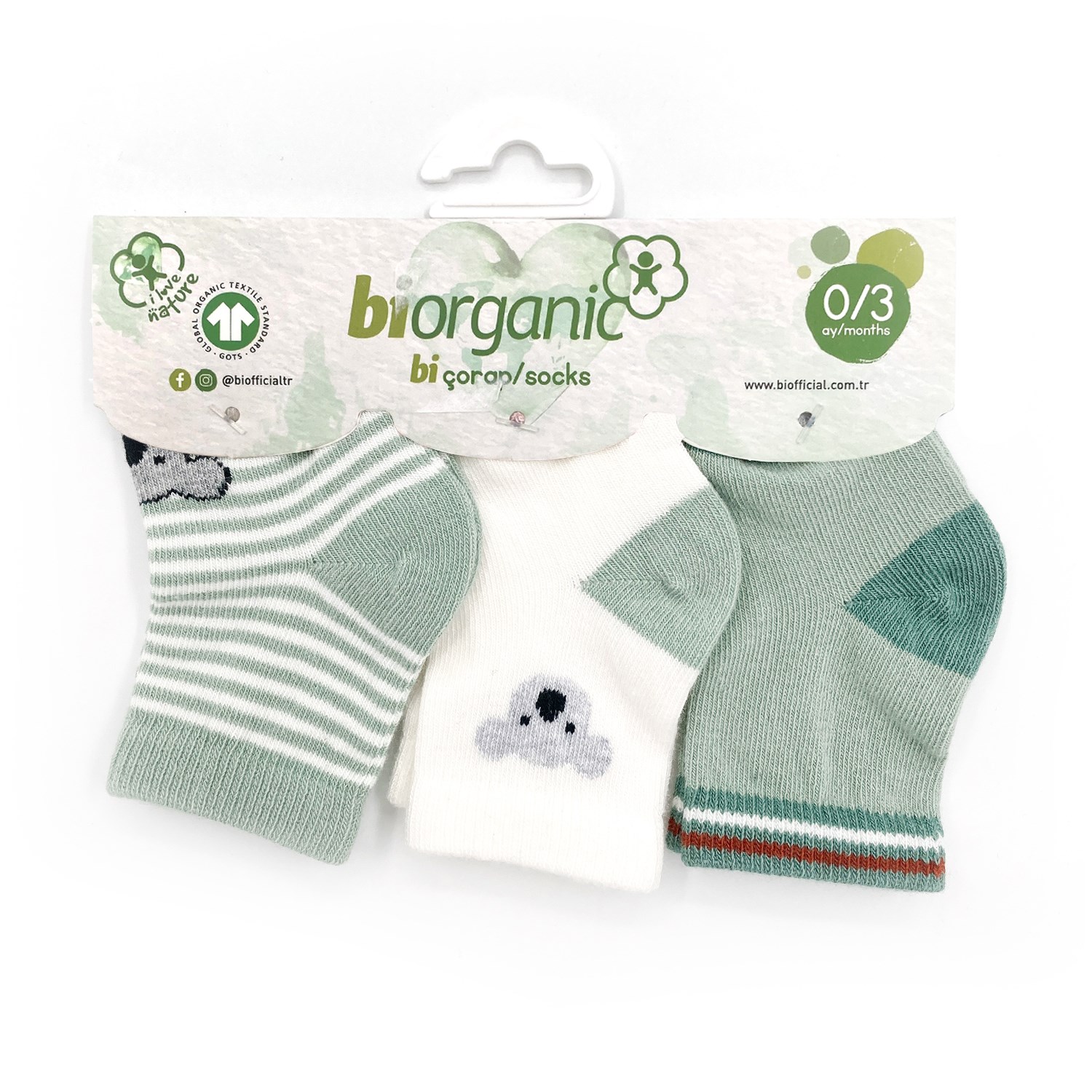 Biorganic Koala 3'lü Bebek Çorabı 68449 Nil