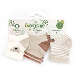 Biorganic Koala 3'lü Bebek Çorabı 68449 Bej