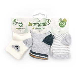Biorganic Koala 3'lü Bebek Çorabı 68449 Gri