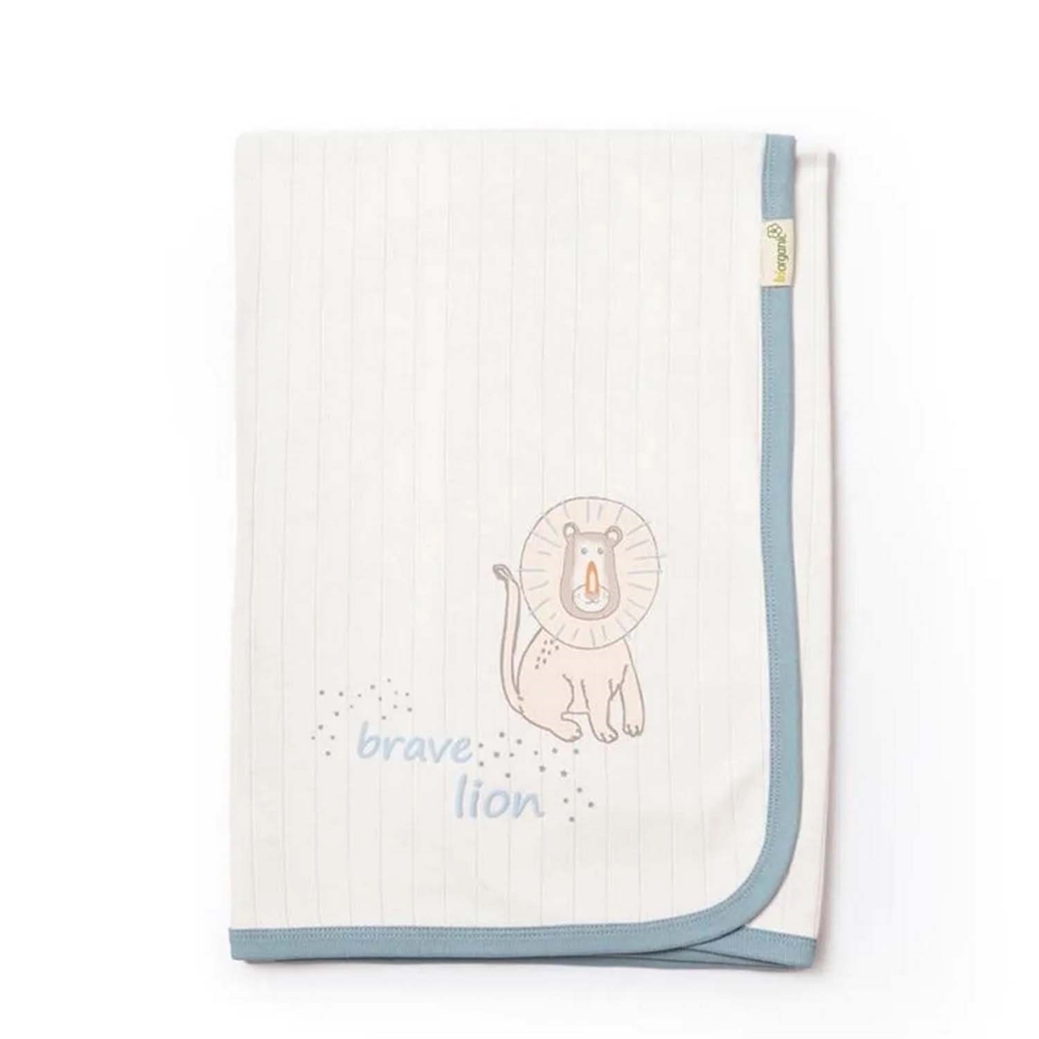 Biorganic Brave Lion Bebek Battaniyesi 85x90 Cm 64670 Ekru-Turkuaz