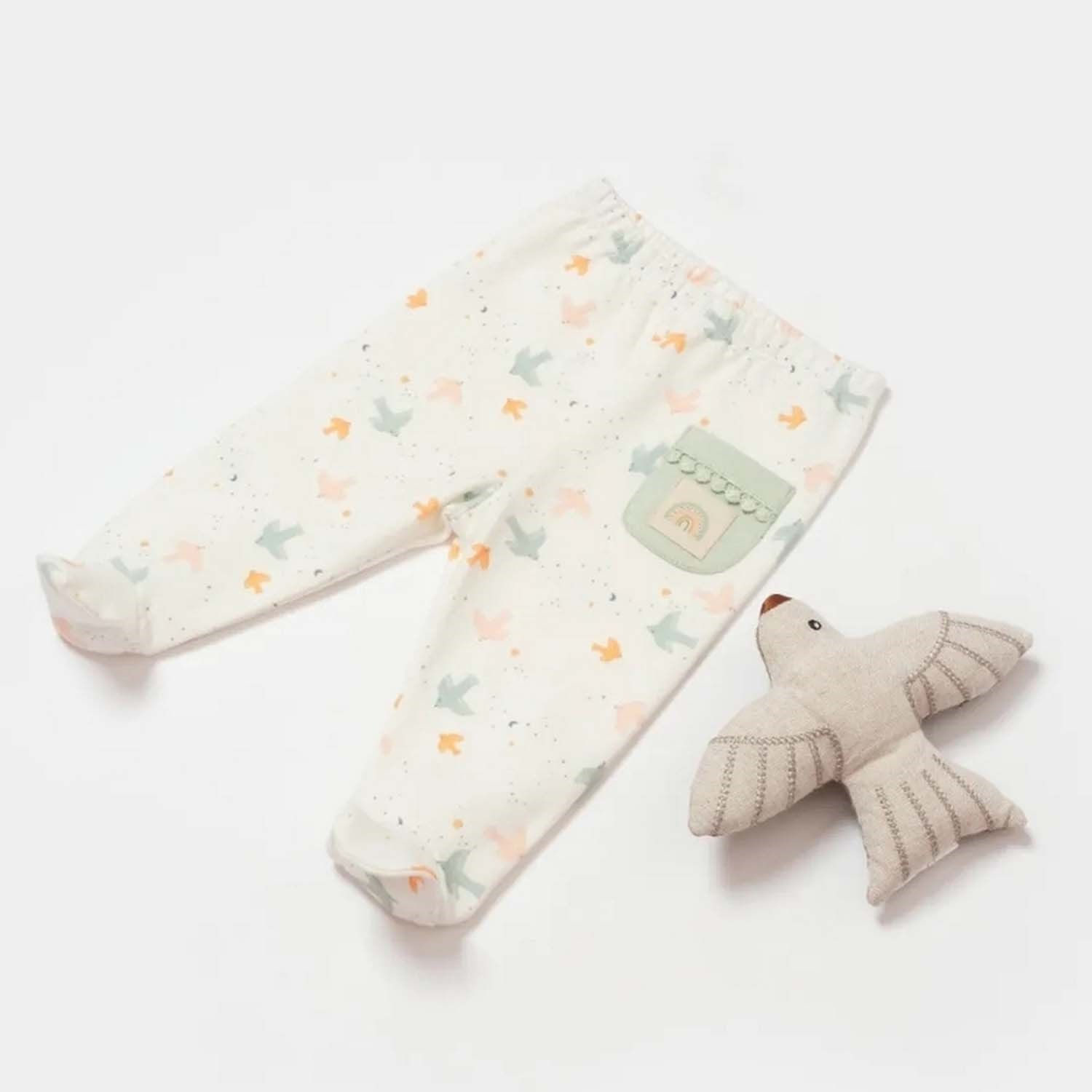 Biorganic Tiny Birds Patikli Bebek Pantolonu 57875 Ekru-Yeşil