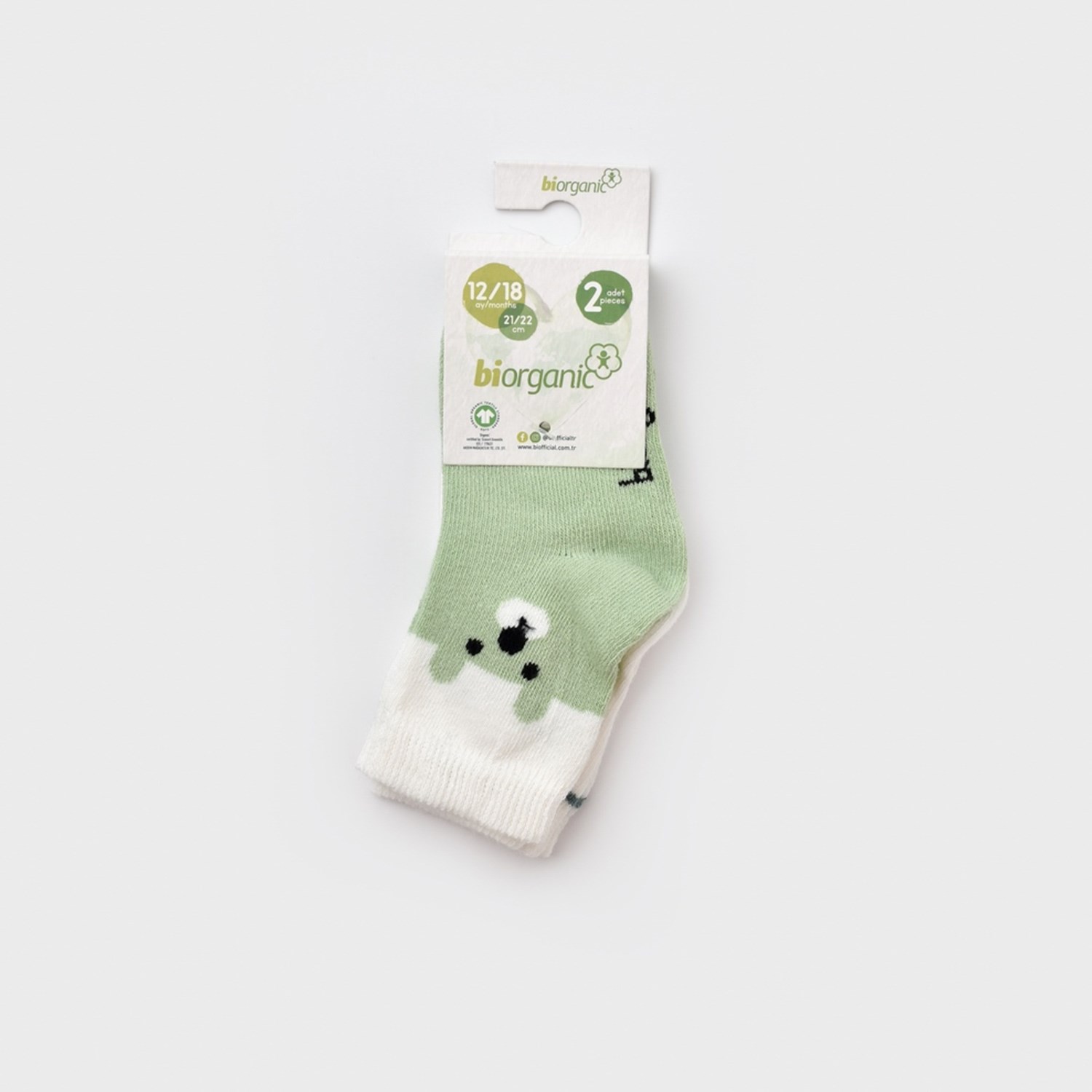 Biorganic Happy Bear 2'li Bebek Çorabı 68413 Yeşil