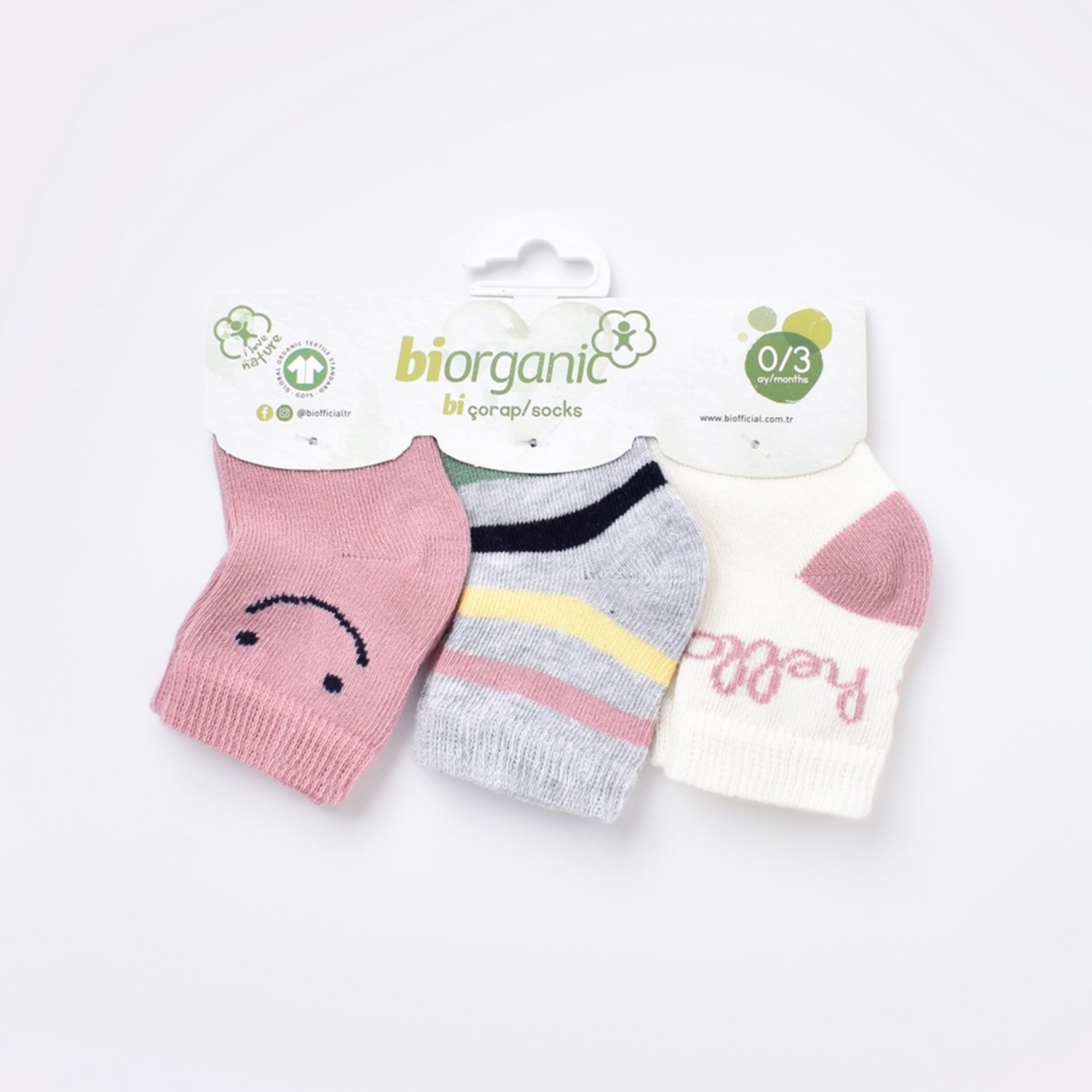 Biorganic Smile 3'lü Kız Bebek Çorabı 68451 Pudra