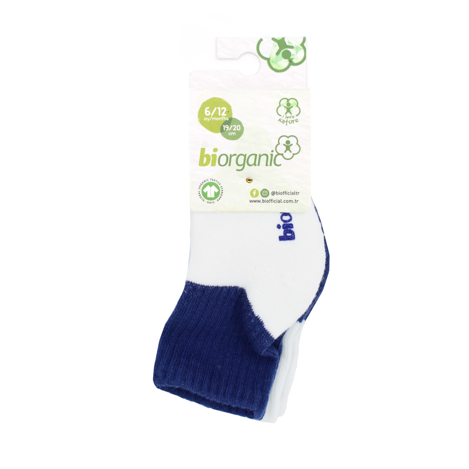 Biorganic Colurs 2'li Havlu Kaymaz Bebek Çorabı 68480 Ekru-Lacivert