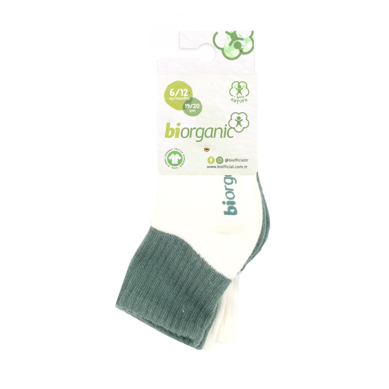 Biorganic Colurs 2'li Havlu Kaymaz Bebek Çorabı 68480 Ekru-Nil