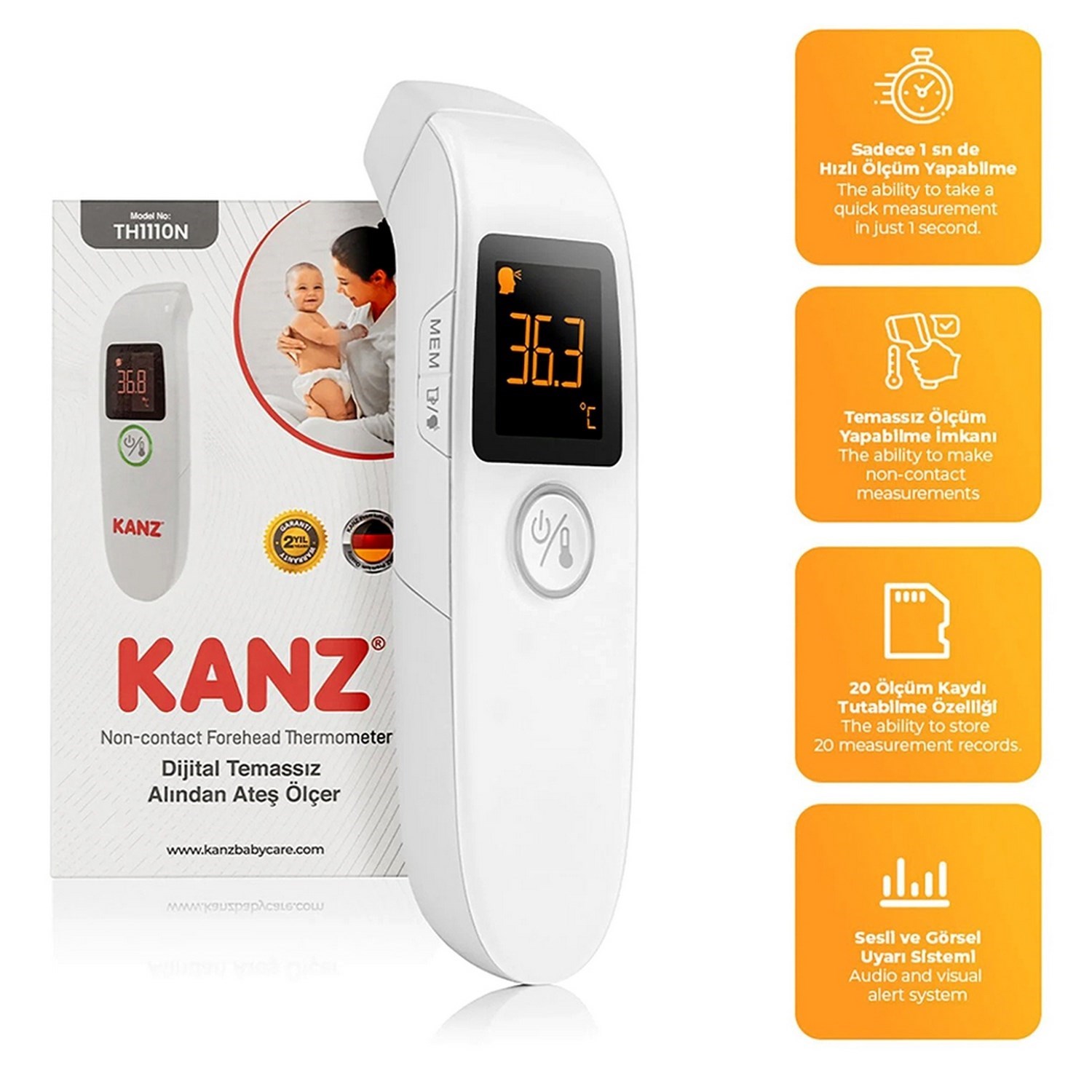 Kanz Dijital Temassız Alından Ateş Ölçer TH1110N 